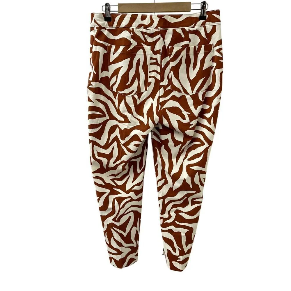 SPANX On-the-Go Ankle Slim Straight Pant Pull On Clay Zebra Stripe Brown Women L - Picture 5 of 16